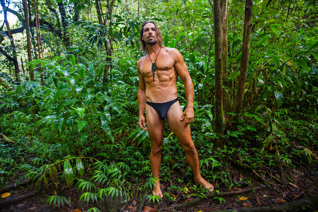 Mens black swimwear thong