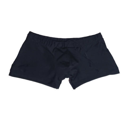 Black Square-cut Euro-style Men's FItted Swim Trunks