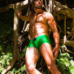 Green Square-cut Euro-style Men's FItted Swim Trunks