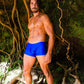 Blue Square-cut Men's FItted Swim Trunks