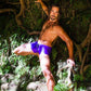 Purple Square-cut Euro-style Men's FItted Swim Trunks